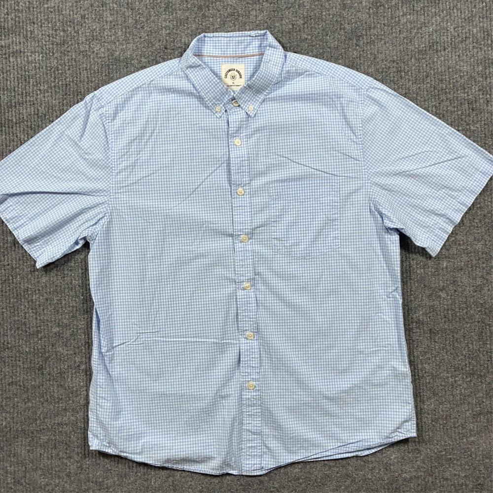 Customized Version Button Down Shirt Mens Size XL Blue Gingham Short Sleeve